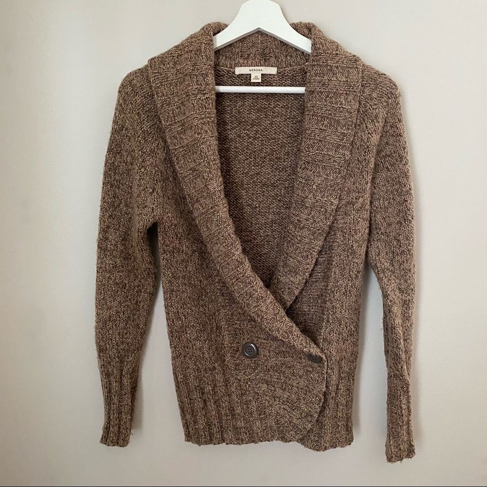 Merona Sweater Cardigan Button Front Brown Casual Neutral Cozy